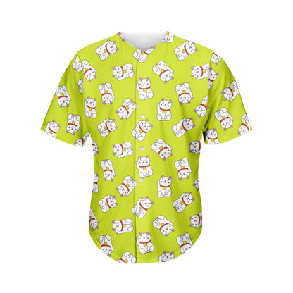 Japanese Lucky Cat Cartoon Print Men's Baseball Jersey