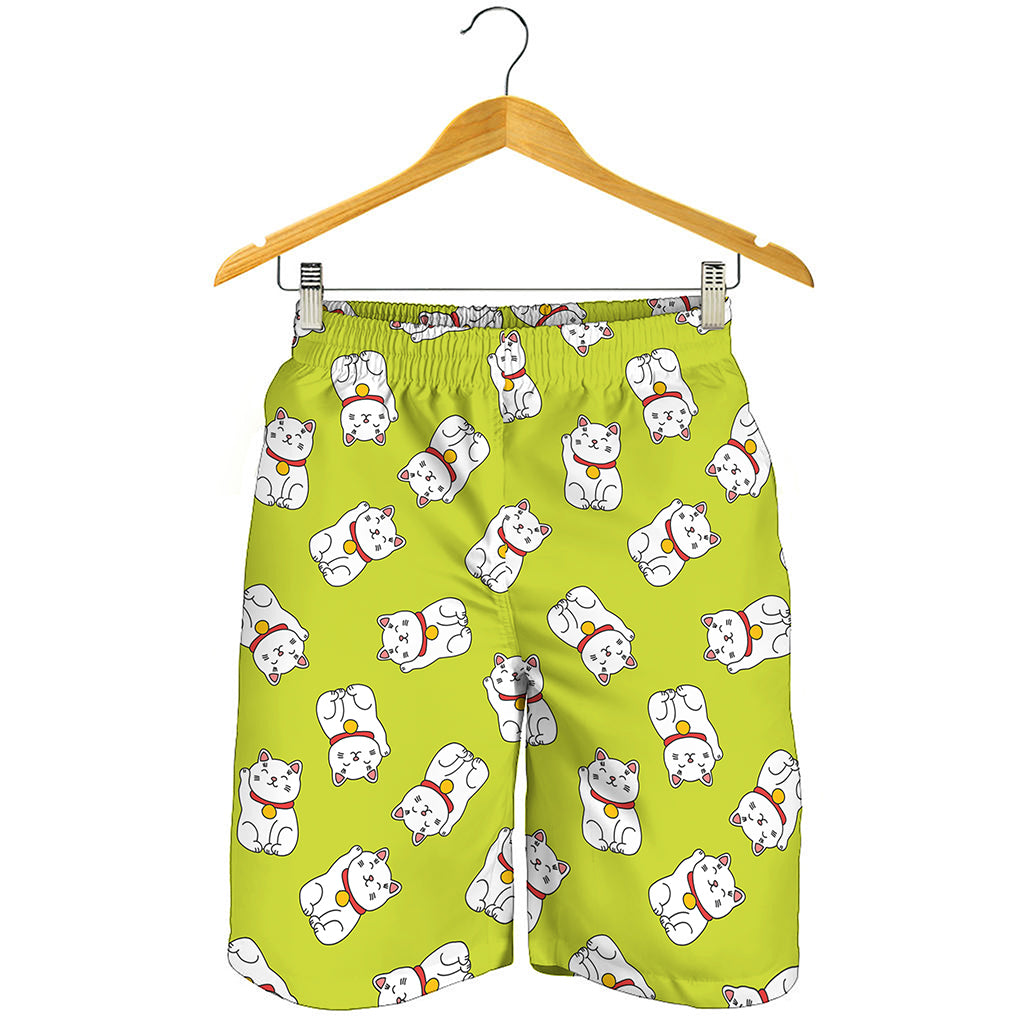 Japanese Lucky Cat Cartoon Print Men's Shorts