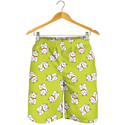 Japanese Lucky Cat Cartoon Print Men's Shorts