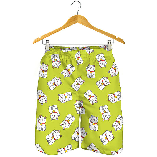 Japanese Lucky Cat Cartoon Print Men's Shorts