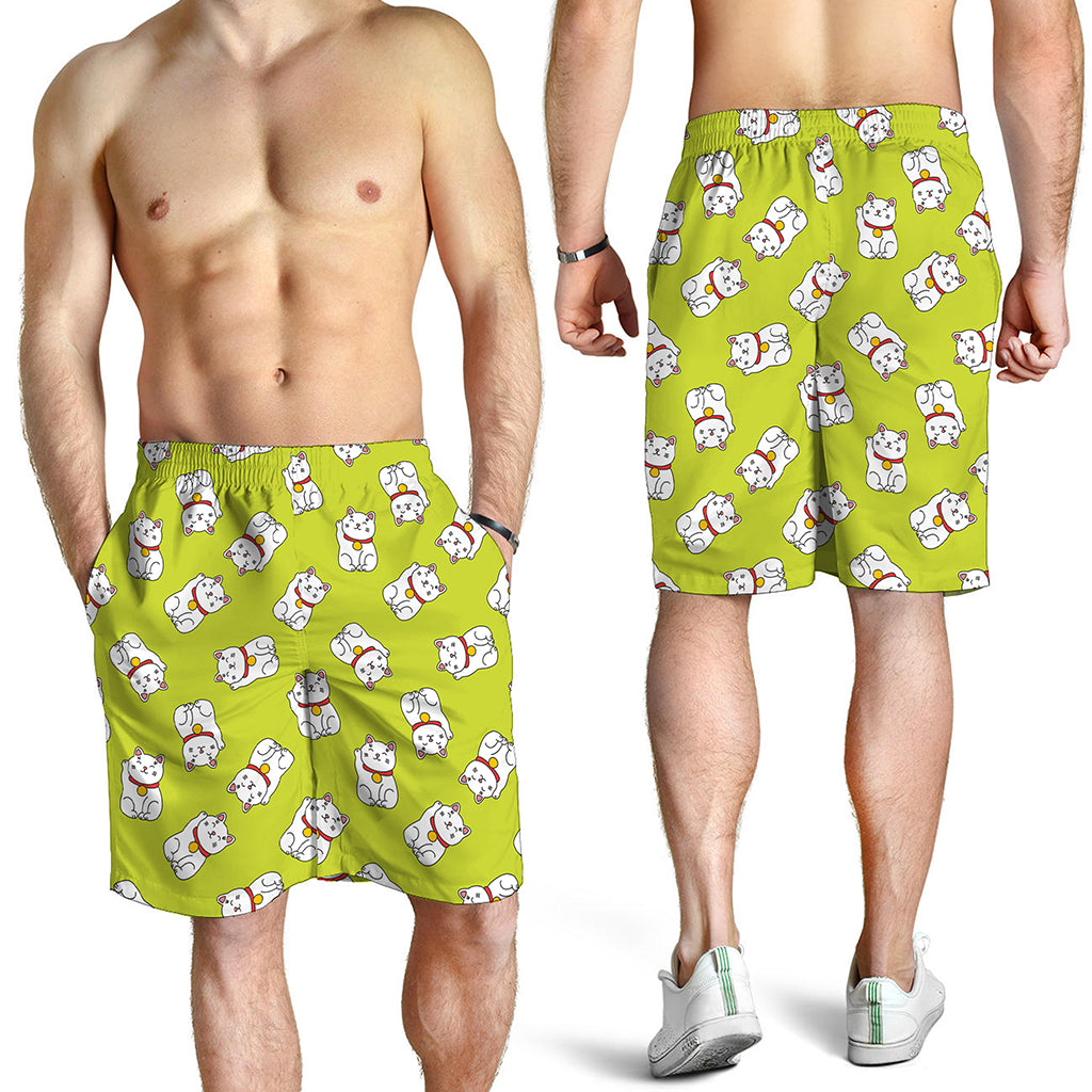 Japanese Lucky Cat Cartoon Print Men's Shorts