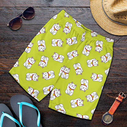 Japanese Lucky Cat Cartoon Print Men's Shorts