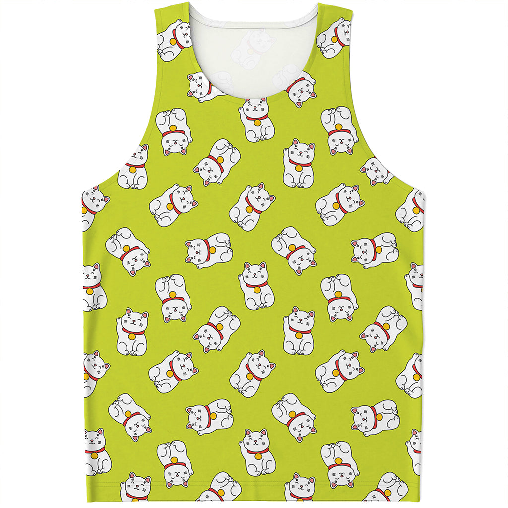Japanese Lucky Cat Cartoon Print Men's Tank Top