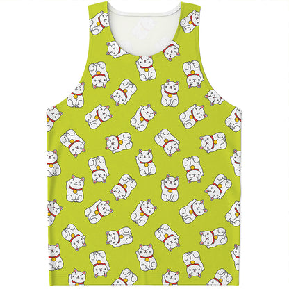 Japanese Lucky Cat Cartoon Print Men's Tank Top