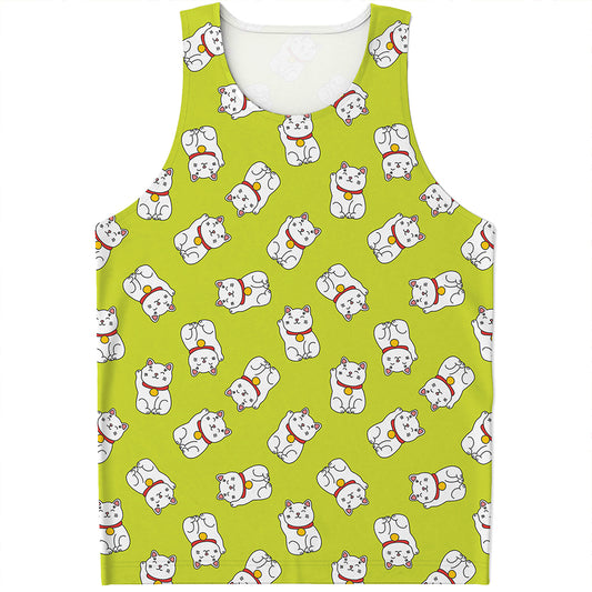 Japanese Lucky Cat Cartoon Print Men's Tank Top