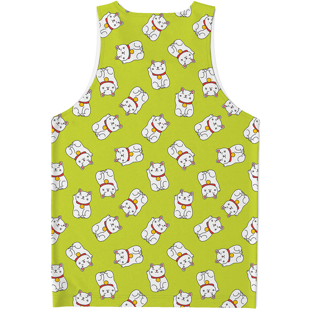 Japanese Lucky Cat Cartoon Print Men's Tank Top