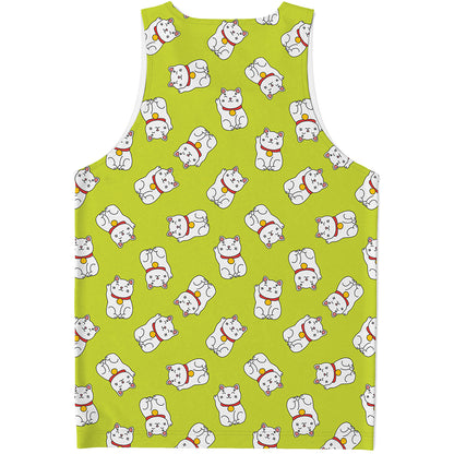 Japanese Lucky Cat Cartoon Print Men's Tank Top