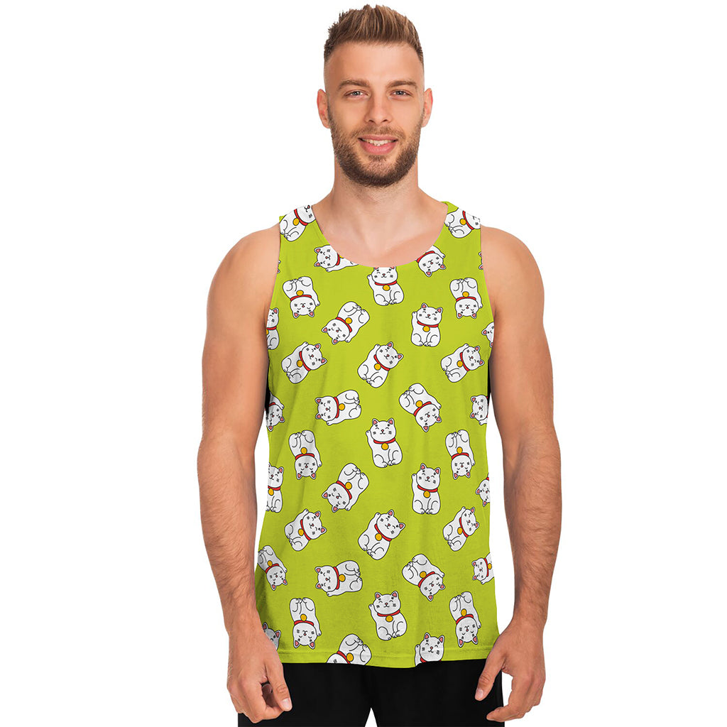 Japanese Lucky Cat Cartoon Print Men's Tank Top
