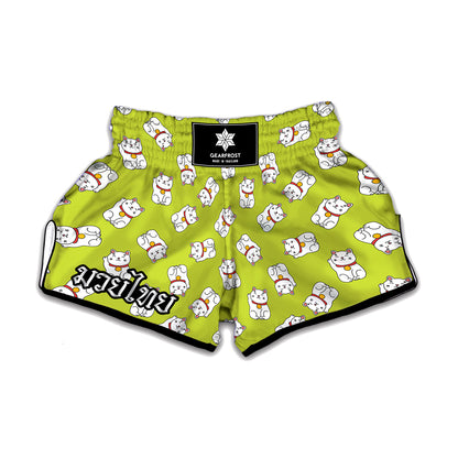 Japanese Lucky Cat Cartoon Print Muay Thai Boxing Shorts
