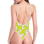 Japanese Lucky Cat Cartoon Print One Piece High Cut Swimsuit