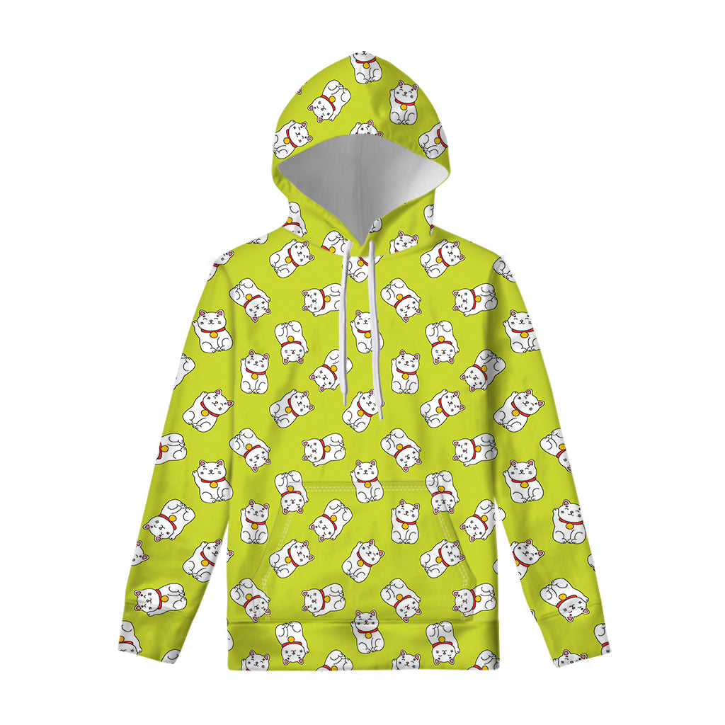 Japanese Lucky Cat Cartoon Print Pullover Hoodie