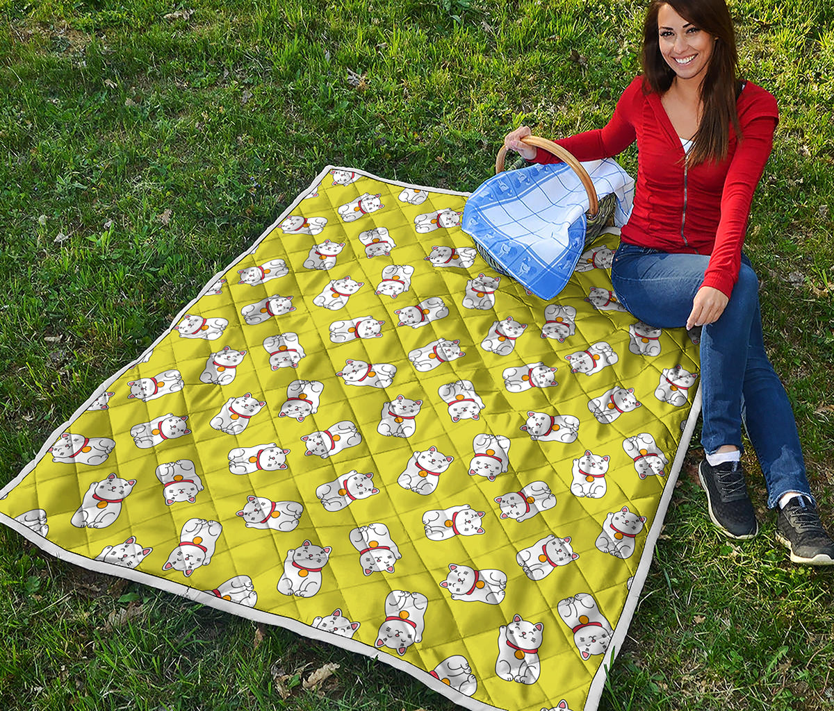 Japanese Lucky Cat Cartoon Print Quilt
