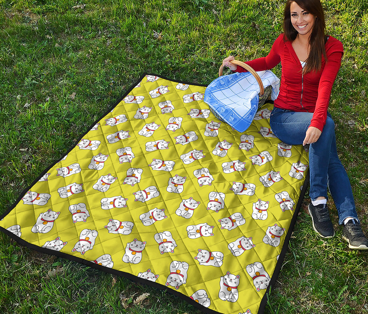 Japanese Lucky Cat Cartoon Print Quilt