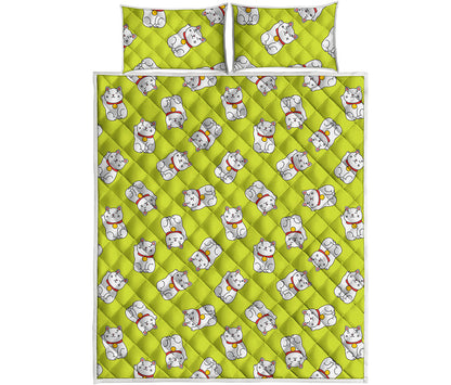 Japanese Lucky Cat Cartoon Print Quilt Bed Set