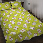 Japanese Lucky Cat Cartoon Print Quilt Bed Set