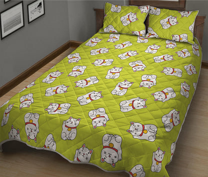 Japanese Lucky Cat Cartoon Print Quilt Bed Set