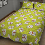 Japanese Lucky Cat Cartoon Print Quilt Bed Set