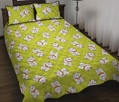 Japanese Lucky Cat Cartoon Print Quilt Bed Set