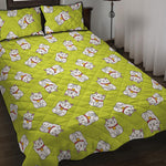 Japanese Lucky Cat Cartoon Print Quilt Bed Set