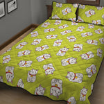 Japanese Lucky Cat Cartoon Print Quilt Bed Set