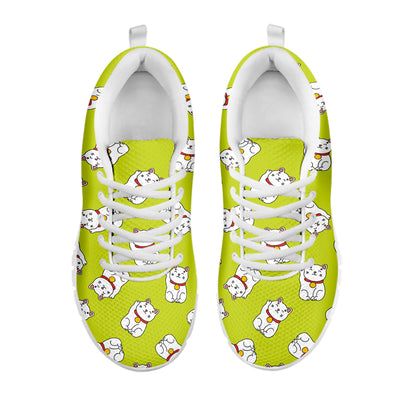 Japanese Lucky Cat Cartoon Print White Sneakers