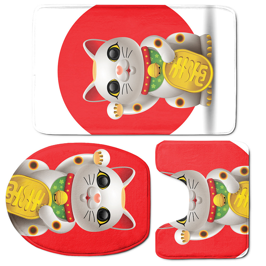 Japanese Lucky Cat Maneki Neko Print 3 Piece Bath Mat Set
