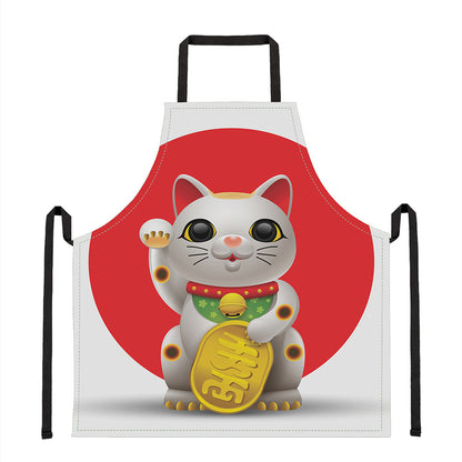 Japanese Lucky Cat Maneki Neko Print Apron
