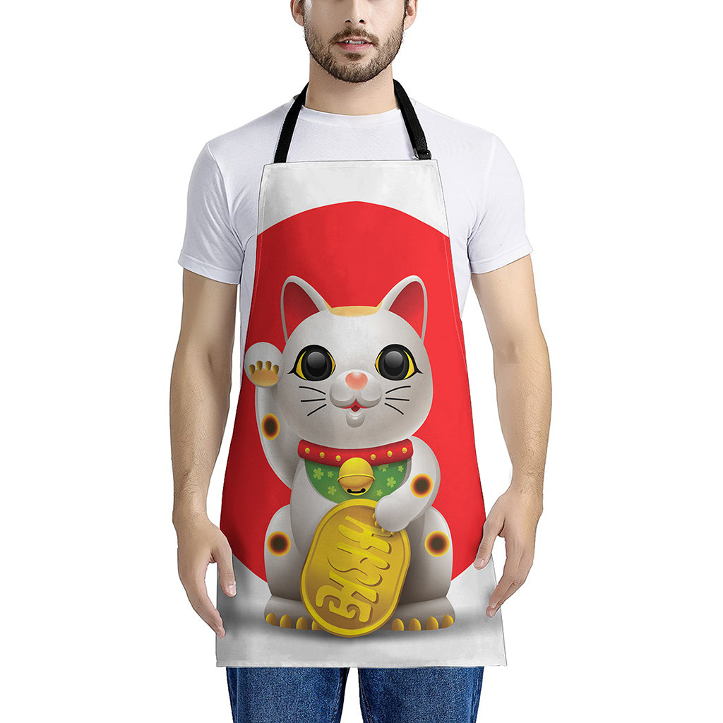 Japanese Lucky Cat Maneki Neko Print Apron