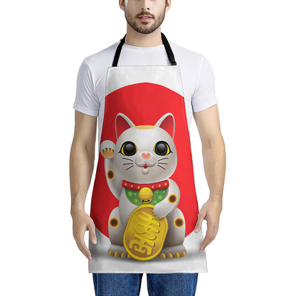 Japanese Lucky Cat Maneki Neko Print Apron