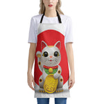 Japanese Lucky Cat Maneki Neko Print Apron