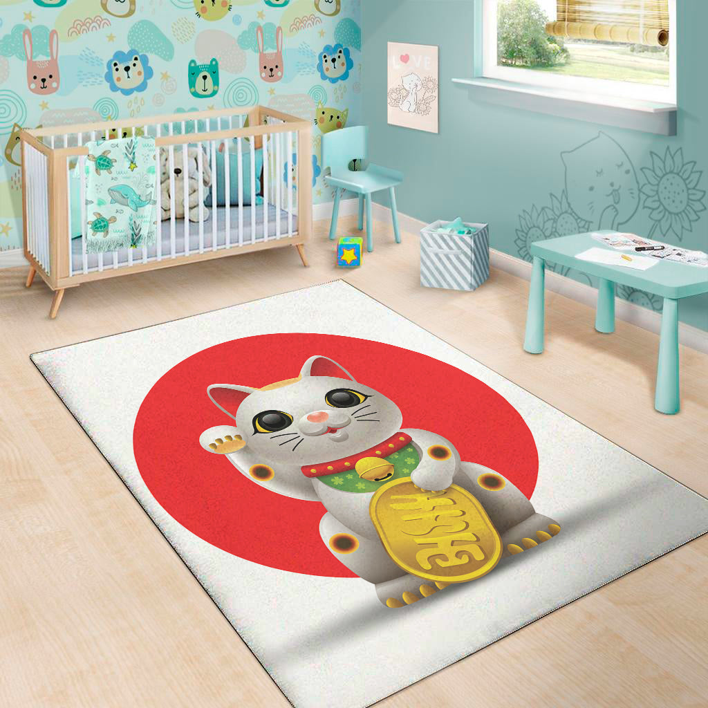 Japanese Lucky Cat Maneki Neko Print Area Rug
