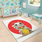 Japanese Lucky Cat Maneki Neko Print Area Rug