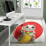 Japanese Lucky Cat Maneki Neko Print Area Rug