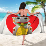 Japanese Lucky Cat Maneki Neko Print Beach Sarong Wrap