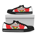 Japanese Lucky Cat Maneki Neko Print Black Low Top Sneakers