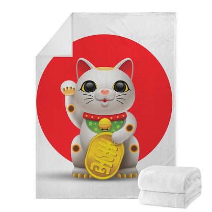 Japanese Lucky Cat Maneki Neko Print Blanket