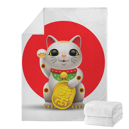 Japanese Lucky Cat Maneki Neko Print Blanket