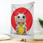 Japanese Lucky Cat Maneki Neko Print Blanket