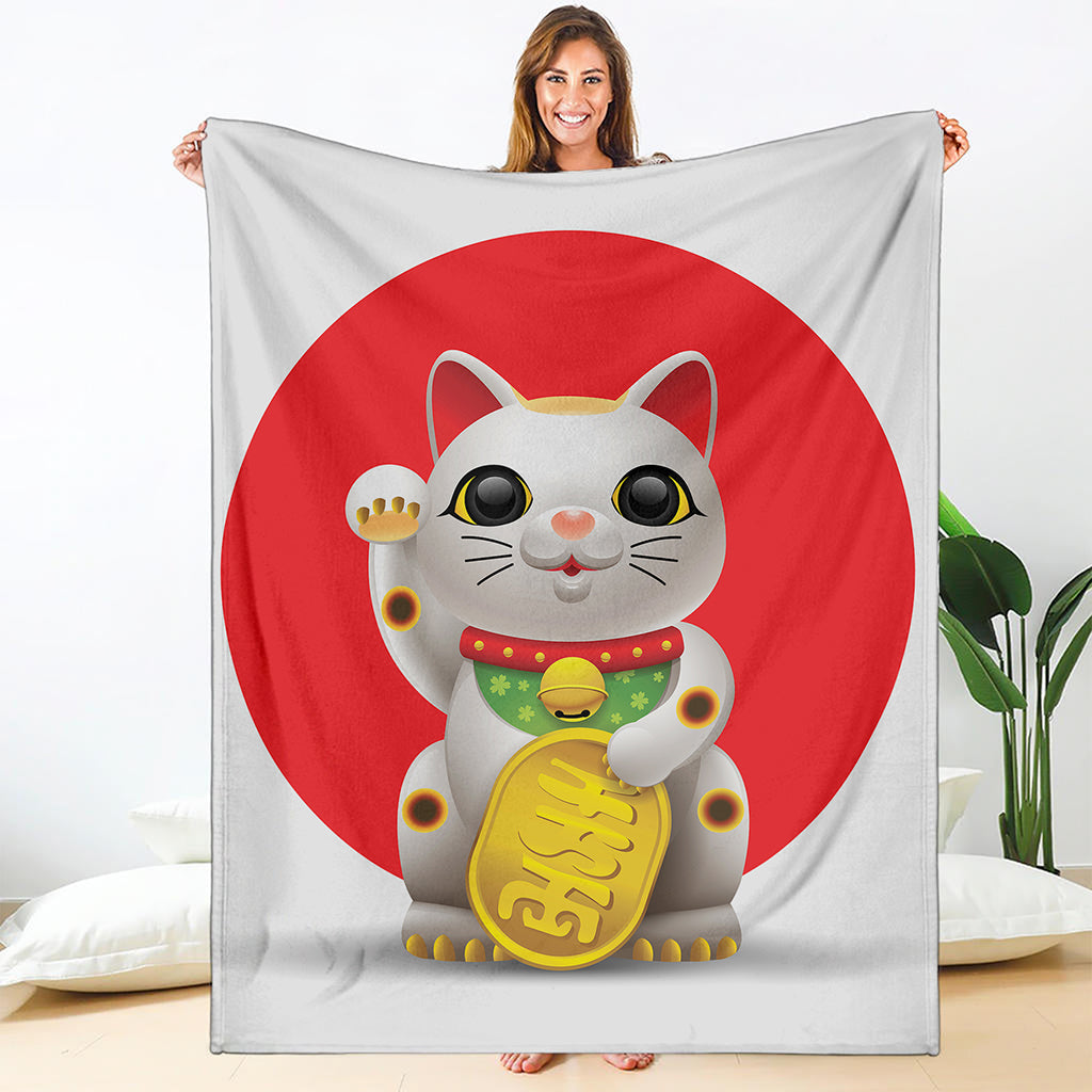 Japanese Lucky Cat Maneki Neko Print Blanket