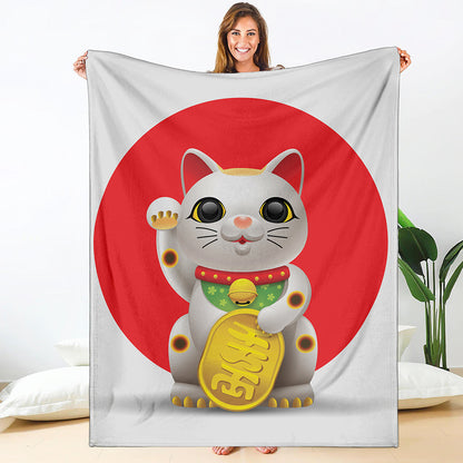 Japanese Lucky Cat Maneki Neko Print Blanket