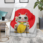 Japanese Lucky Cat Maneki Neko Print Blanket