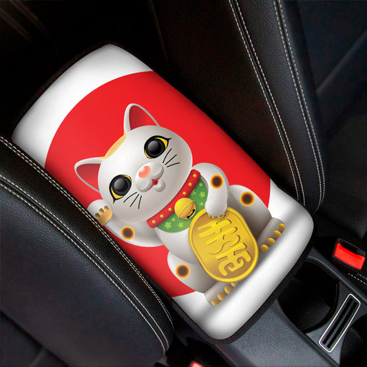 Japanese Lucky Cat Maneki Neko Print Car Center Console Cover