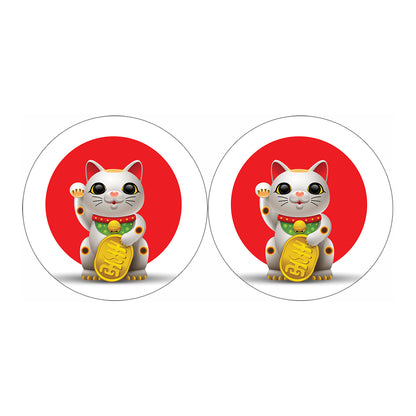 Japanese Lucky Cat Maneki Neko Print Car Coasters