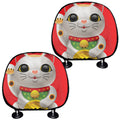Japanese Lucky Cat Maneki Neko Print Car Headrest Covers