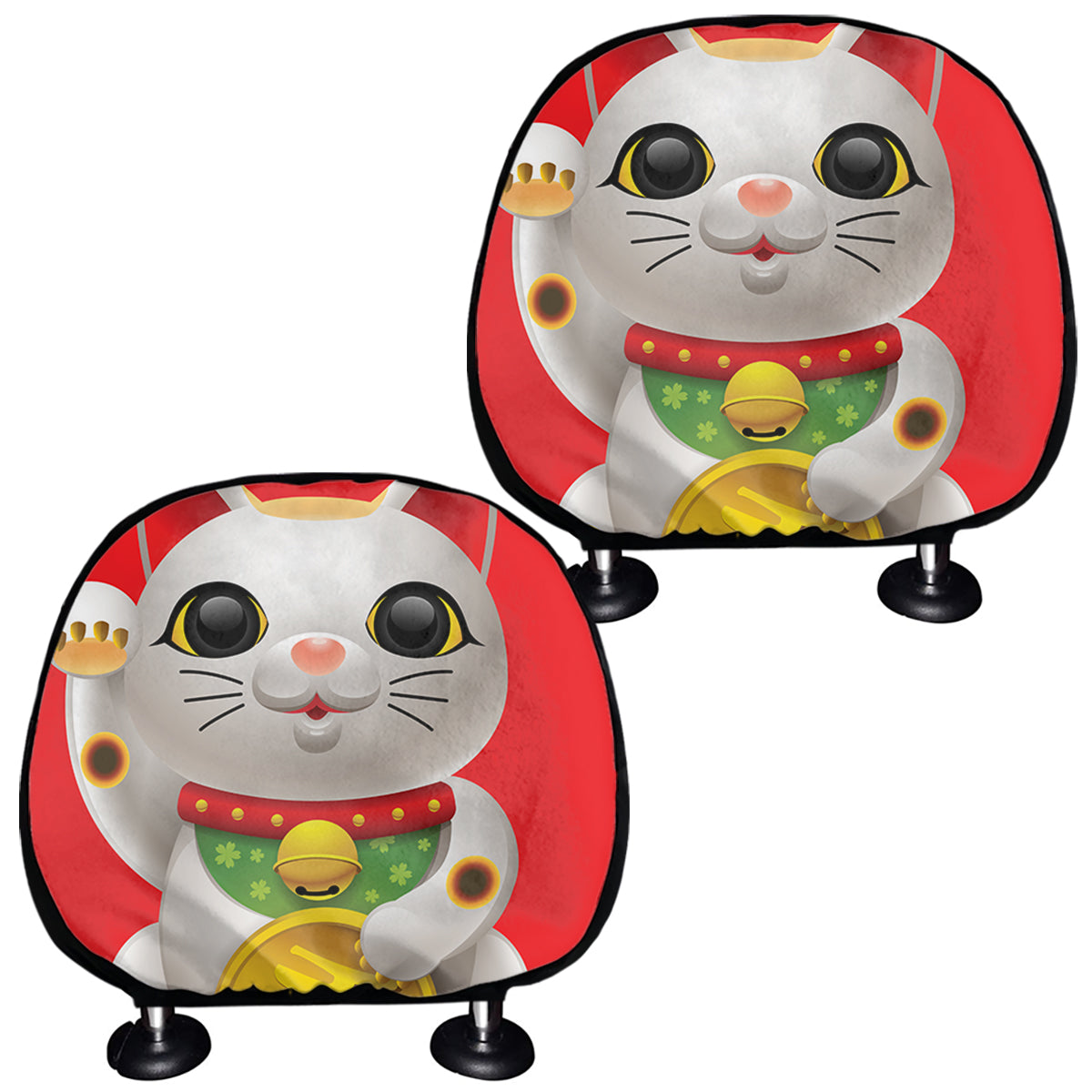 Japanese Lucky Cat Maneki Neko Print Car Headrest Covers