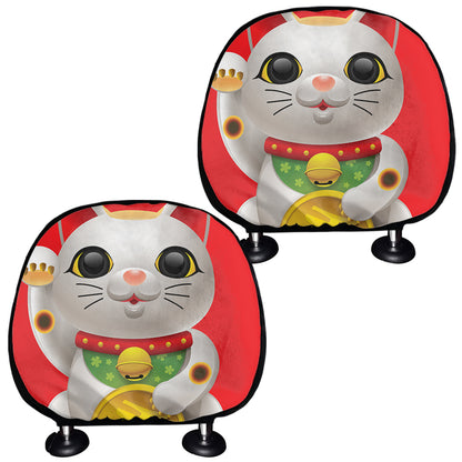 Japanese Lucky Cat Maneki Neko Print Car Headrest Covers