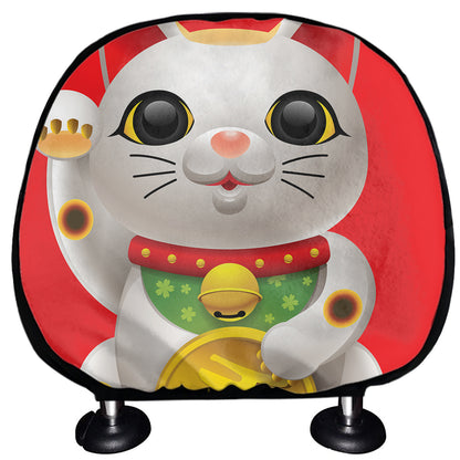 Japanese Lucky Cat Maneki Neko Print Car Headrest Covers
