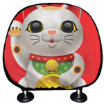 Japanese Lucky Cat Maneki Neko Print Car Headrest Covers
