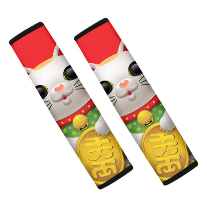 Japanese Lucky Cat Maneki Neko Print Car Seat Belt Covers