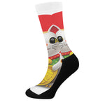 Japanese Lucky Cat Maneki Neko Print Crew Socks